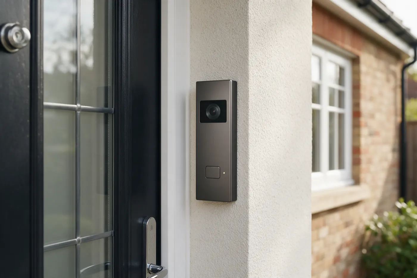 A video door entry panel beside a front door