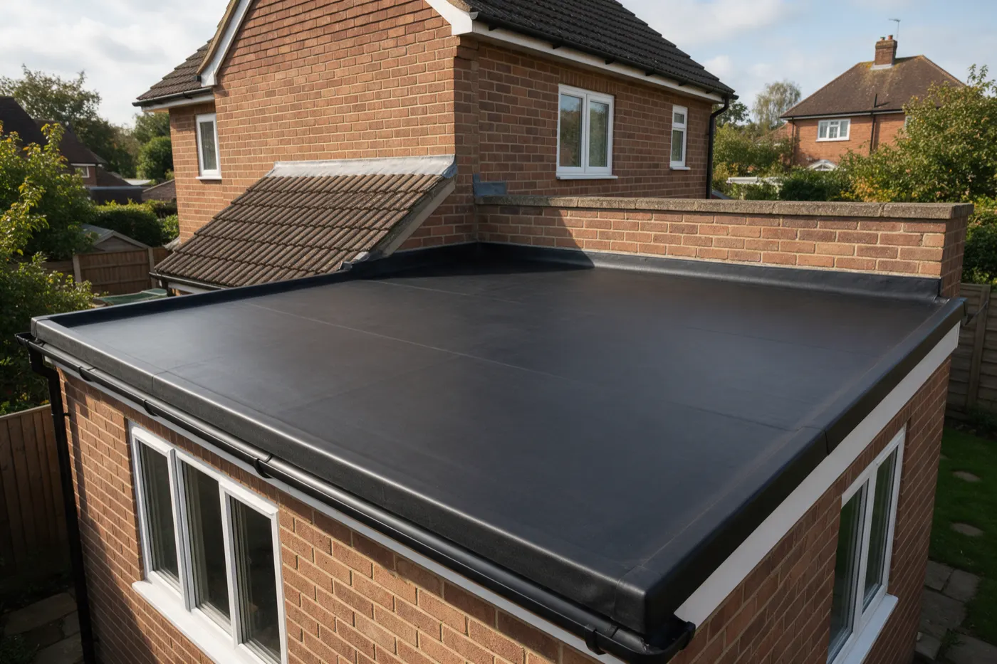 A rubber (EPDM) flat roof on a single-storey extension