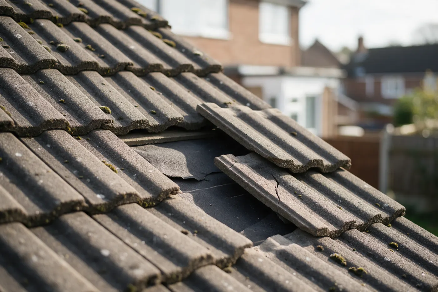 A few slipped and cracked tiles on a concrete tiled roof